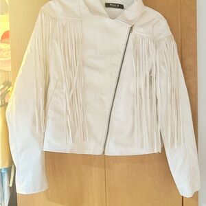Stylish White Fringe Leather Jacket
